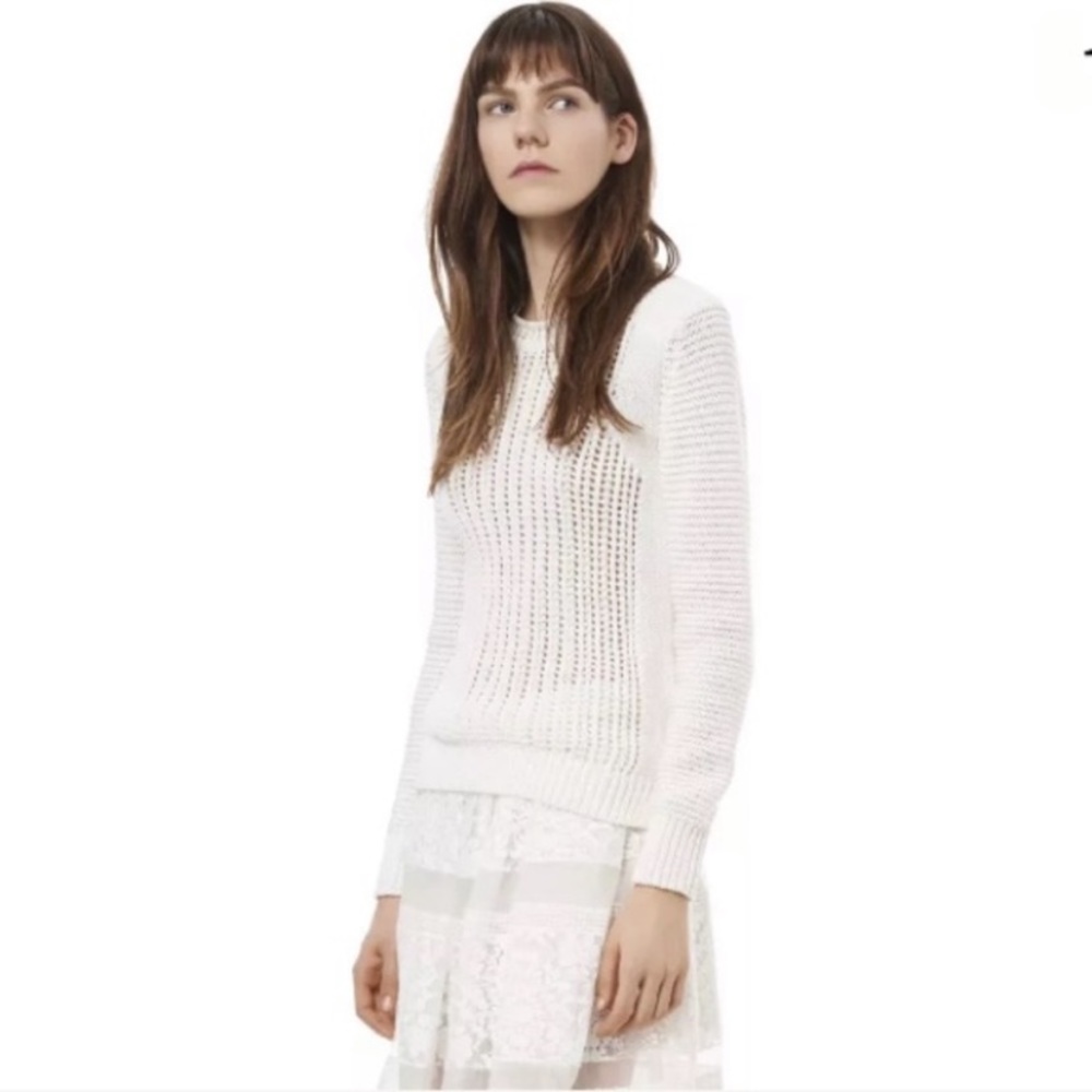Rebecca Taylor White Moto Lattice open knit Sweater